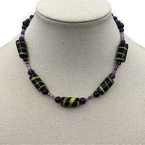Artisan Amethyst Obsidian Lavender Jade Station Necklace